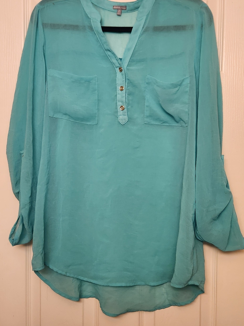 Charlotte Russe Turquoise Split-Neck Sheer Tunic